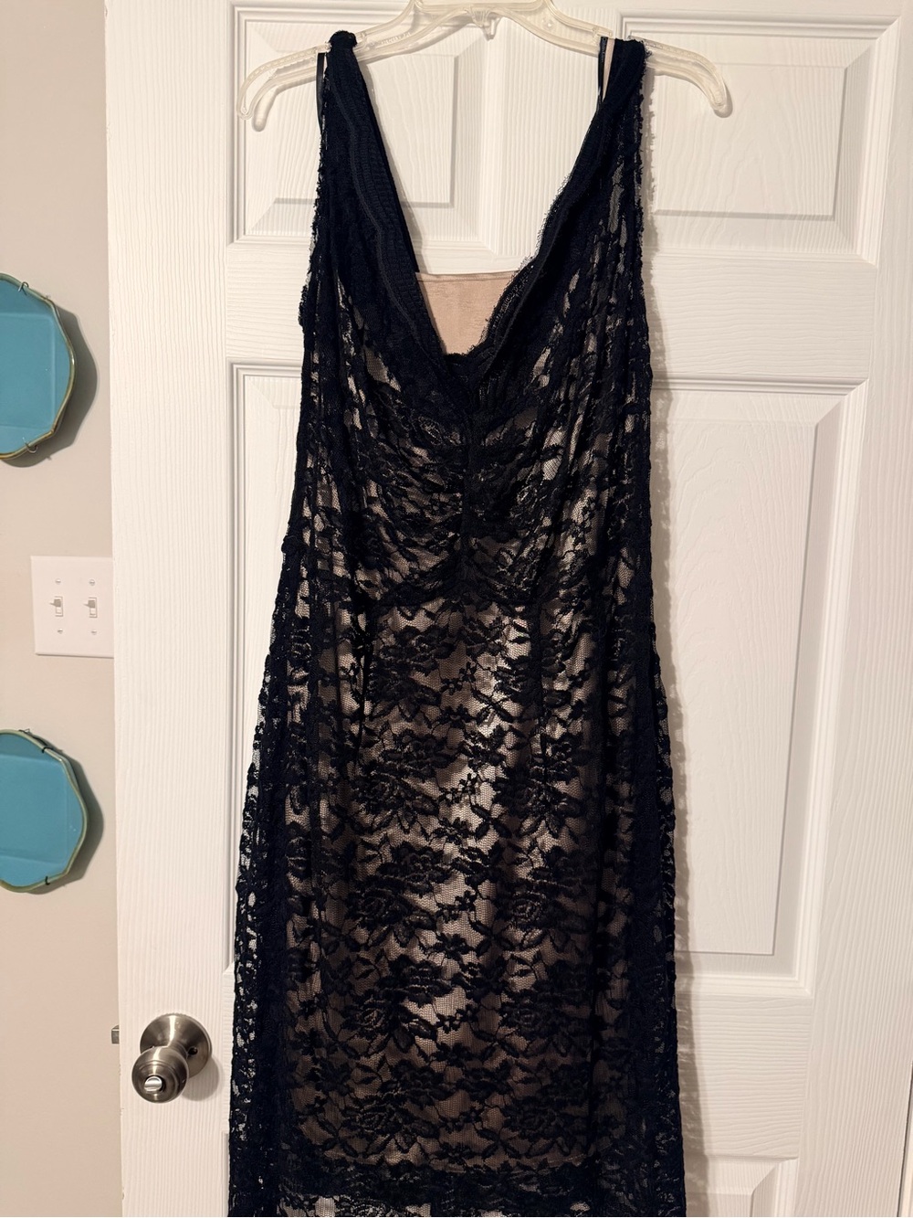 Calvin Klein Black Lace Midi Dress with Nude Slip